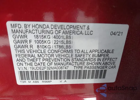 2021 Acura Ilx Standard z USA, uszkodzony, nr VIN 19UDE2F32MA008747